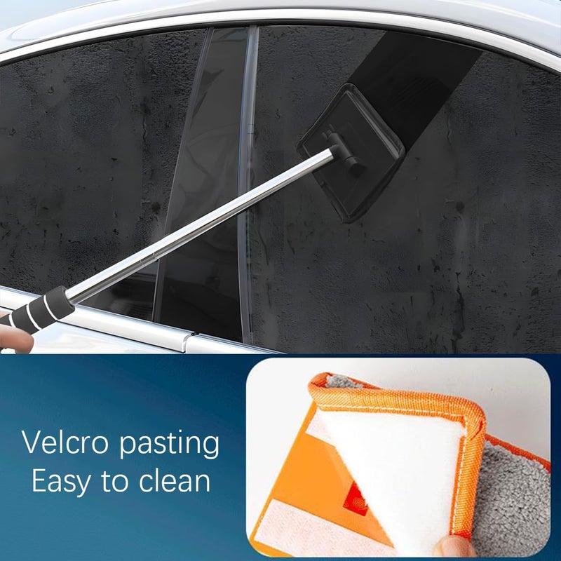 HZEL Car Windshield Cleaning Tool, Extendable Handle Vehicle Window Windscreen Cleaner with Washable and Reusable Microfiber Pads, Automotive Glass Cleaning Wiper, Universal for Most Cars (Black) - Image 3